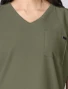 V-neck and chest pocket detail of Healing Hands Quest Women's Built-In-Bra Dolman Scrub Top HH00029 in Olive
