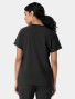 Back side view of a female healthcare worker wearing the women's Carhartt crew neck scrub top C13610 in black
