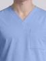 V-neck and chest pocket close-up of Cherokee Workwear Originals Ultra Men's 3 Pocket V-Neck Scrub Top CK783A in Ciel