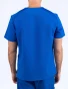 Back view from the waist up of a male healthcare worker wearing a Spirit Scrubs men's 3-pocket V-neck scrub top in royal blue (style #UOT336)