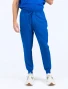 Front waist down view of the Spirit Scrubs men's jogger scrub pant in royal blue (style #UOB607).