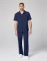 Full-length model view of Cherokee Workwear Originals Ultra Men's Full Zip Scrub Jacket CK00027 in Navy