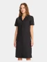 Left side view of Cherokee Workwear Originals Ultra Women's Button Front Scrub Dress CK512A in Black