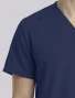 Shoulder detail of Cherokee Workwear Originals Ultra Unisex No Pocket V-Neck Scrub Top CK869A in Navy