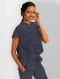 Left side view of Healing Hands Purple Label Women's Journey Camo Mandarin Collar Scrub Top 2352 in Pewter