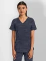 Front view of Healing Hands Purple Label Women's Joy Camo V-Neck Scrub Top 2353 in Pewter