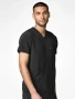 Side view of Healing Hands HH Works Men's 3 Pkt Scrub Top HH00051 in Black