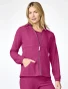 Side view of Med Couture Amp Women's Warm Up Scrub Jacket MC00028 in Pink Power