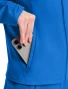 Alternate front pocket detail of Med Couture Amp Knit Women's Warm Up Scrub Jacket MC350 in Royal