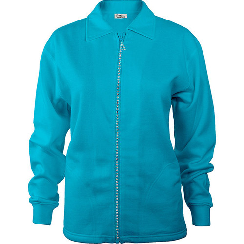 Aqua Crystal Zipper Cardigan with Collar & Pockets (SW1003-AQA).