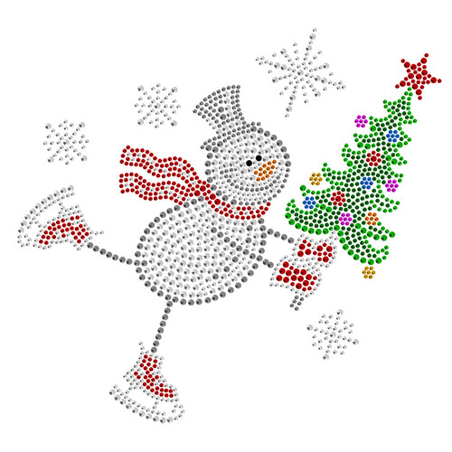 Skating Snowman with Tree Iron-On Design (S1022340).