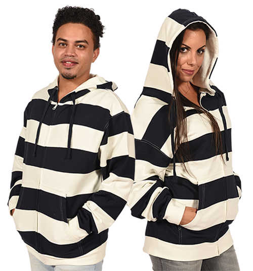 Rugby-Stripe Full-Zipper Unisex Hoodie