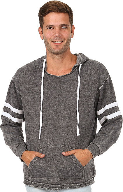 Heather Charcoal Burnout Washed Soft-Fabric Unisex Pullover Hoodie w/Stripes on Sleeves (4043-CHR).