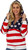 4022 USA "Bright-Print" Unisex Full-Zipper Hoodie, worn by her with hoodie on (frontal view).