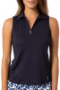 Navy Sleeveless Zip Stretch Polo