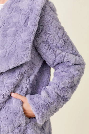 Big Lapel Faux Fur Jacket, Lavender - OhmFit Activewear