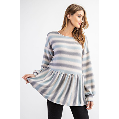 Stripe Babydoll Top, Blue/Grey