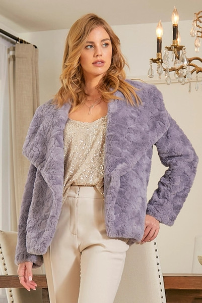 Big Lapel Faux Fur Jacket, Lavender