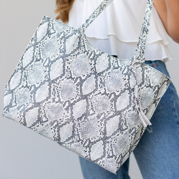 Serena Mini Snakeskin Tote, White