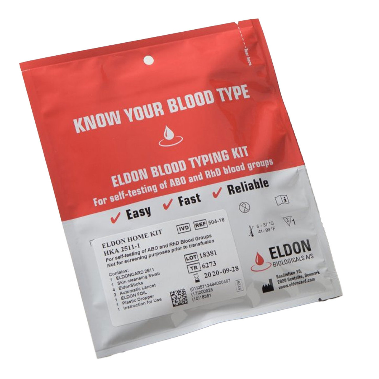 Eldoncard Blood Typing Kit 1 Test Know Your Blood Type Instant Home Testing  Kit A O B Rhs-D Negative and Positive Blood Types Tested For