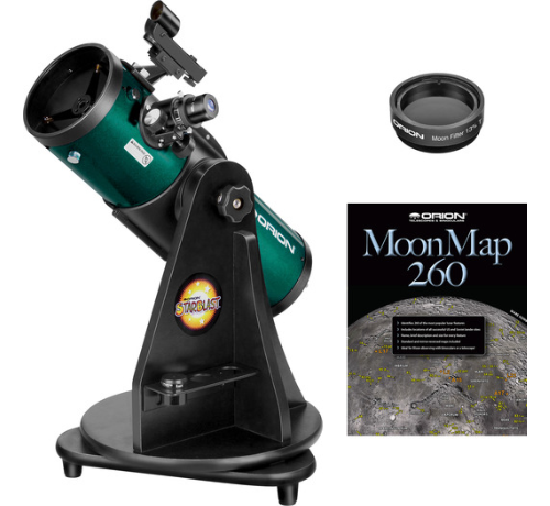 image of telescope, moon map, filter