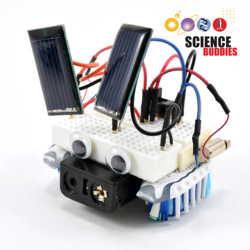 Advanced Bristlebots Robotics Kit: a solar-powered bristlebot with solar cells mounted on top