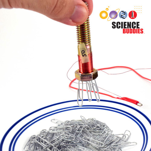 Strength of an Electromagnet Kit: a homemade electromagnet picking up paper clips