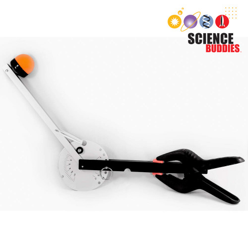 Ping Pong Catapult Kit: the assembled catapult with its arm and clip