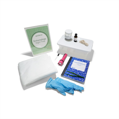 Main image with sheet, notebook, box, chemicals, and kill jar.
