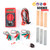Veggie Power Battery Kit materials: multimeter, alligator clips, LEDs, a resistor, a buzzer, and copper and zinc rods
