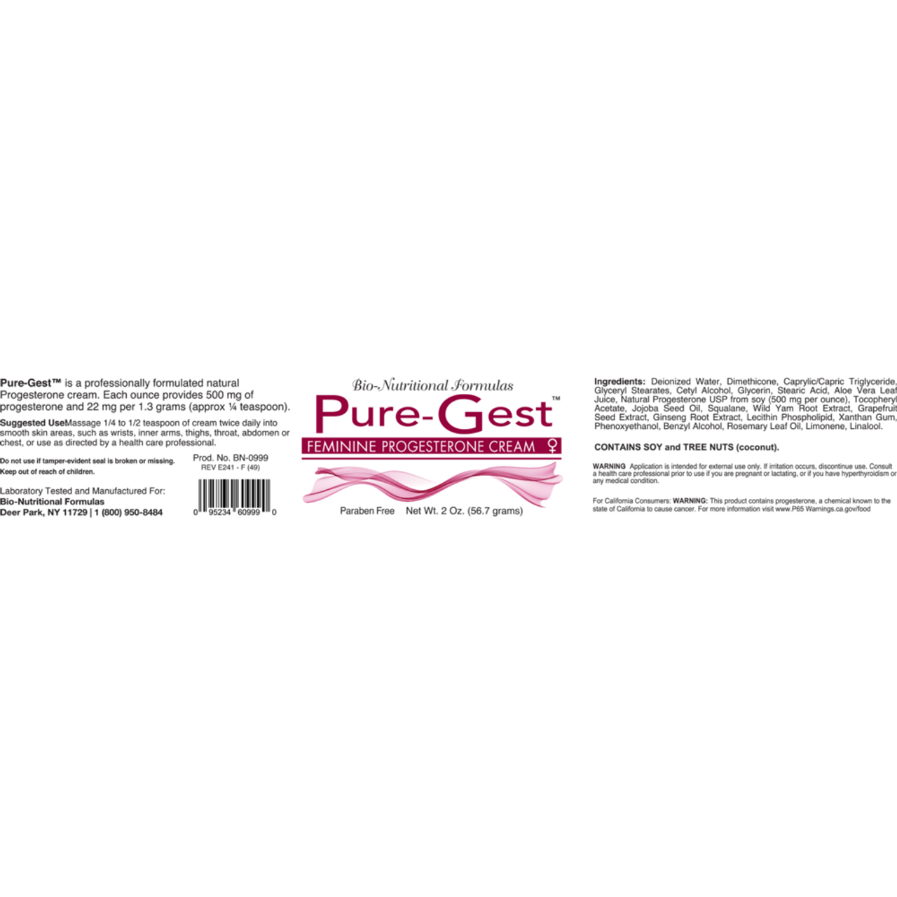 Pure Gest Bio-Nutritional Formulas - Bio-Identical Progesterone Cream 20 mg/Serving - 2 oz Jar