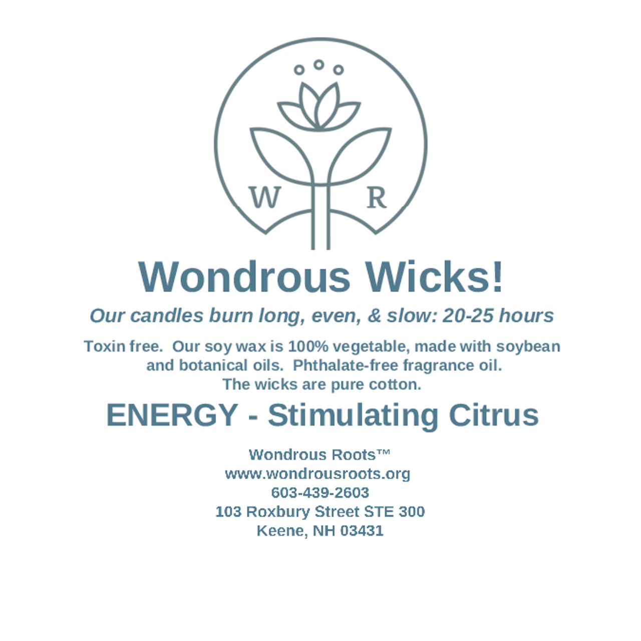 "Wondrous Wicks" Energy -  4 OZ - Burns 20-25 Hours!