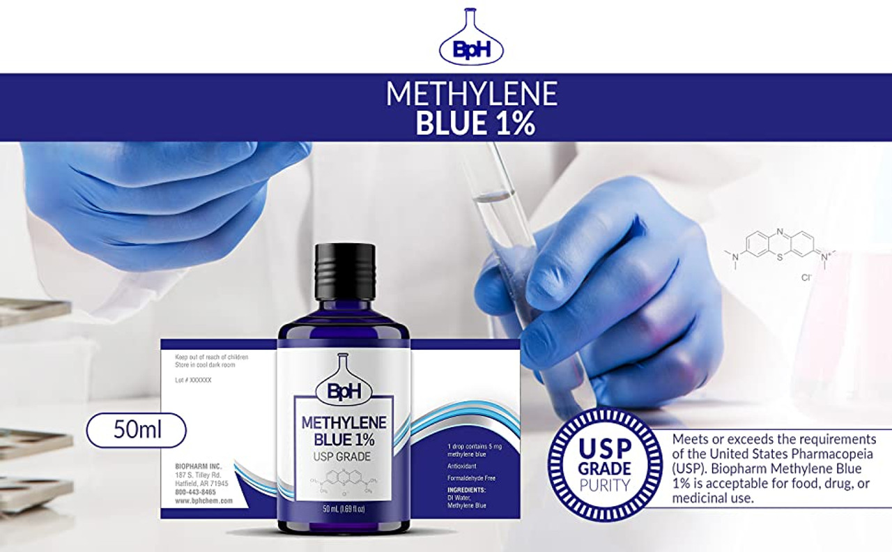 BPH Methylene Blue 1% - 50 mL (1.69 fl oz) in Blue Glass Dropper Bottle