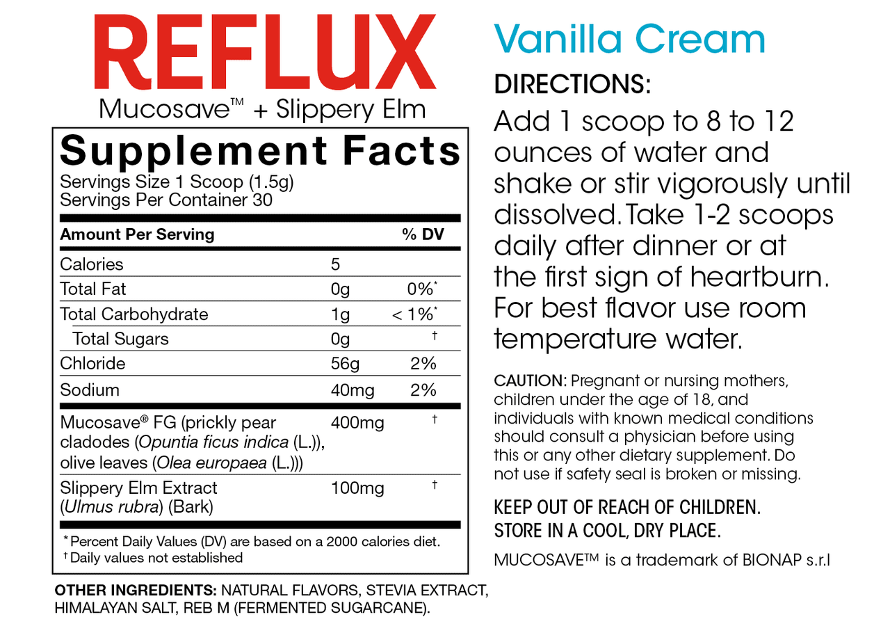 Silver Fern Brand - Reflux - Digestive Supplement - Each Tub = 30 Scoops = 30 Servings - Mucosal Support for Acid Issues - with Mucosave FG and Slippery Elm Bark (1 Tub)