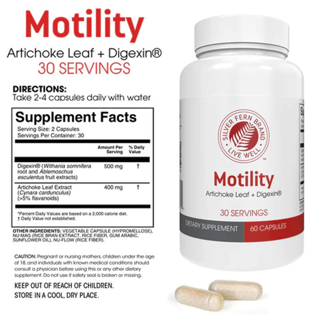 Motility - Non-Laxative Constipation and Slow Motility Boost - 60 capsules/30 servings