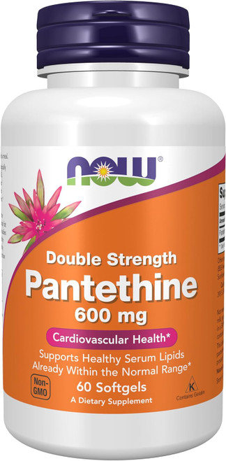 NOW Foods Supplements, Pantethine (Coenzyme A Precursor) 600 mg, Double Strength, Cardiovascular Health, 60 Softgels