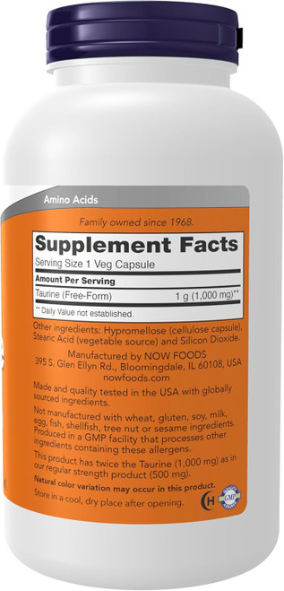Copy of NOW Supplements, Taurine 1000 mg Extra Strength, Nervous System Health*  Amino Acid - 100 veg Capsules
