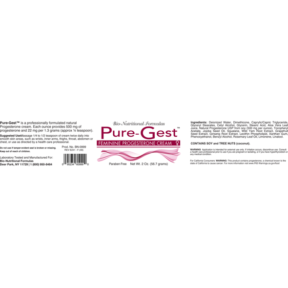 Pure Gest Bio-Nutritional Formulas - Bio-Identical Progesterone Cream 20 mg/Serving - 2 oz Jar