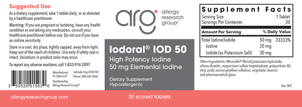 Optimox Iodoral 50 mg Supplement - Potassium Iodide Tablets, High Potency Iodine Supplements, Thyroid Support, Vitamins & Minerals - #90 scored tablets
