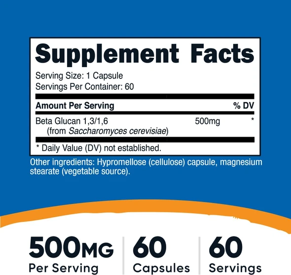 Nutricost, Beta Glucan 1,3/1,6, 500 mg, 60 Capsules