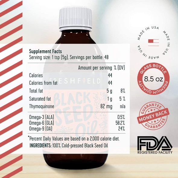 Freshfield Black Seed Oil: Up to 3X The Thymoquinone, Premium (Black Cumin Seed Oil, Nigella Sativa) | Cold Pressed | Vegan | Ultra Strength | Pure and 100% Natural. 8.5 oz