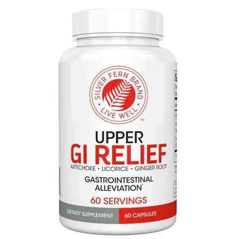 Silver Fern Brand Upper GI Relief - Natural Herbal Supplement - All Natural with Artichoke Leaf Extract, Ginger Root Extract, and GutGuard Licorice Flavonoids 60 capsules - 60 Day Supply)