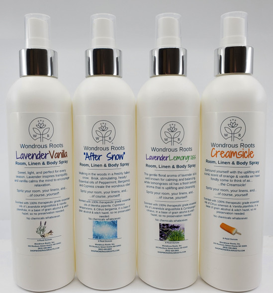 Wondrous Roots Room, Linen & Body Sprays - 4 Wondrous Blends! - 8 oz