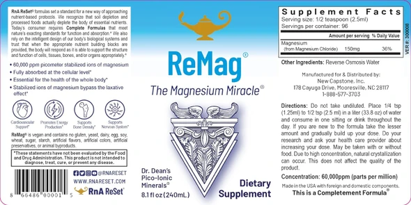 RnA ReSet - ReMag High Absorption Magnesium Liquid, Experience The Magnesium Miracle, Magnesium Chloride - by Dr. Carolyn Dean, 8.1 Fl Oz 