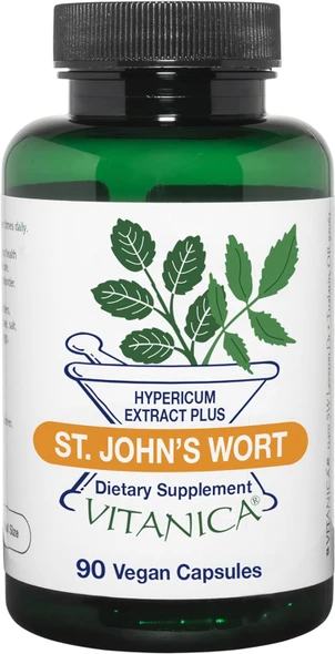 Vitanica St. John's Wort Capsules - Non-GMO Potent 0.3% (900mcg) Hypericin, Saint Johns Wort for Mood, Emotional & PMS Support, Vegan Supplement, 90 Count