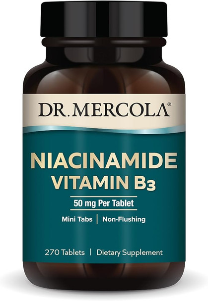 Dr. Mercola Niacinamide Vitamin B3, 90 Servings (270 Tablets), Dietary Supplement, Mini Tabs, Non-Flushing, Supports Metabolic Health, Non-GMO
