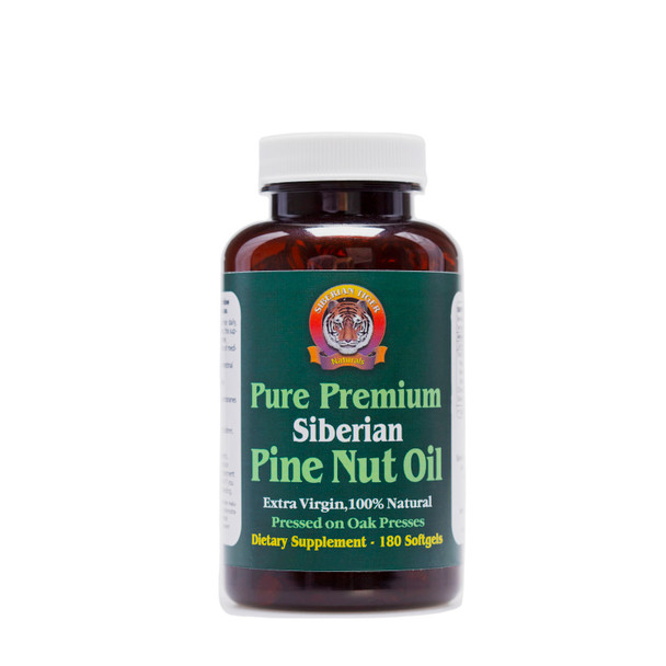 100% Pure Siberian Pine Nut Oil Capsules #180, Premium Quality, Cold Pressed Using Wooden Presses, No Preservatives or Additives, Benefits Digestive Health & Aids Gastritis, Ulcers, IBS - 180 Count