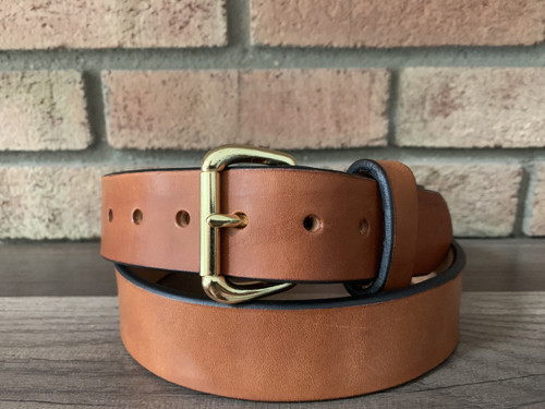 Brown belt with brass hardware