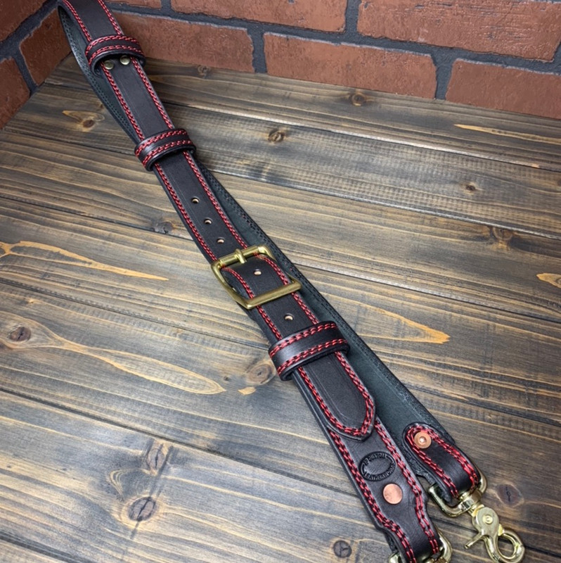 Black Custom Leather Firefighter Radio Strap with Holster