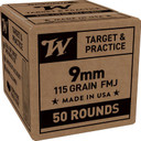 Winchester Service Grade Handgun Ammunition 9mm Luger 115gr FMJ 1300fps 50/ct WNSG9W50